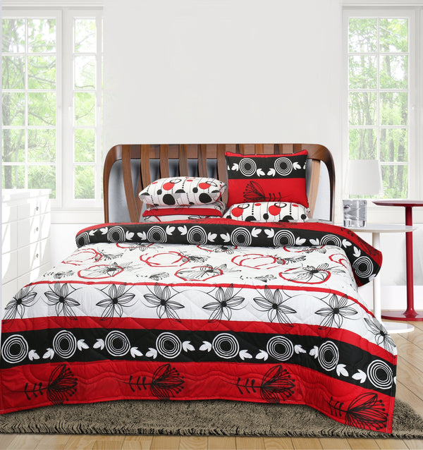 4 Pillows Cotton Bed Sheet - Red Blooms
