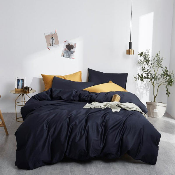 4 Pillows Cotton Sateen Bed Sheet - Iron Black