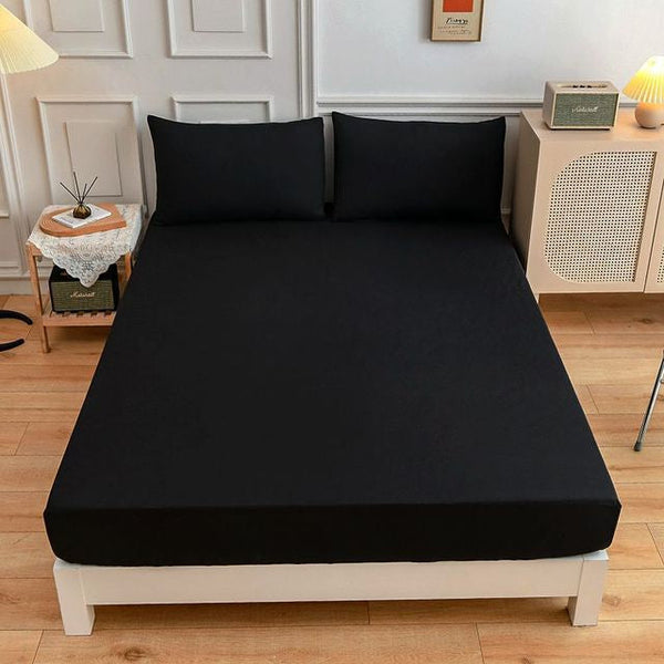 Cotton Fitted Bed Sheet With Pillows - Black