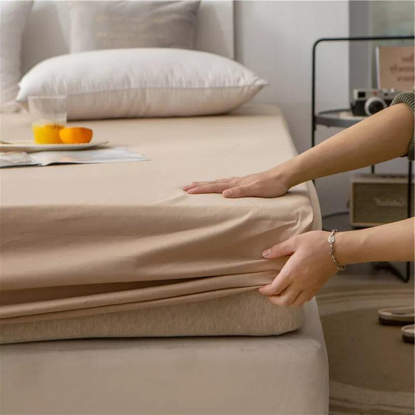 Cotton Fitted Bed Sheet With Pillows - Beige