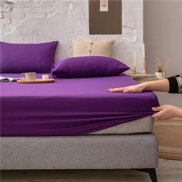 Cotton Fitted Bed Sheet With Pillows - Purple