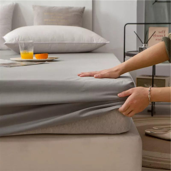 Cotton Fitted Bed Sheet With Pillows - Light Grey